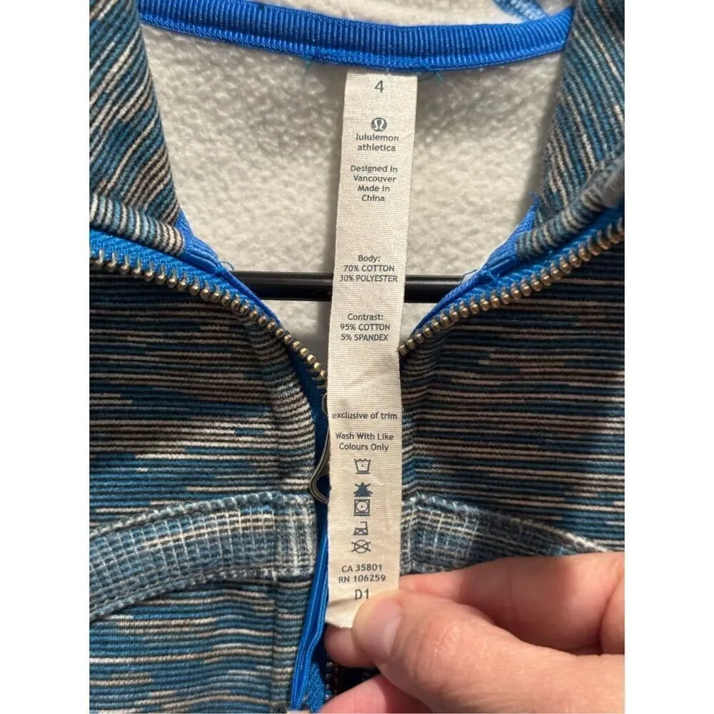 Lululemon Scuba Fleeece Blue Swirl Ribbed Panel Hoodie II Sweatshirt Women's 4